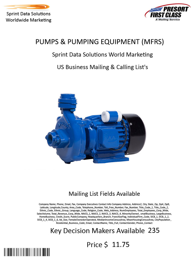 PUMPS & PUMPING EQUIPMENT (MFRS)