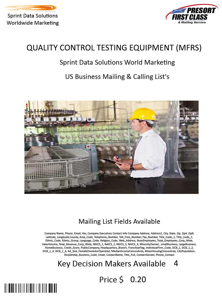 QUALITY CONTROL TESTING EQUIPMENT (MFRS)