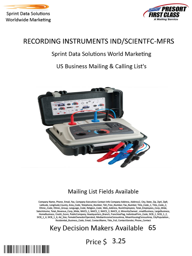 RECORDING INSTRUMENTS IND/SCIENTFC-MFRS