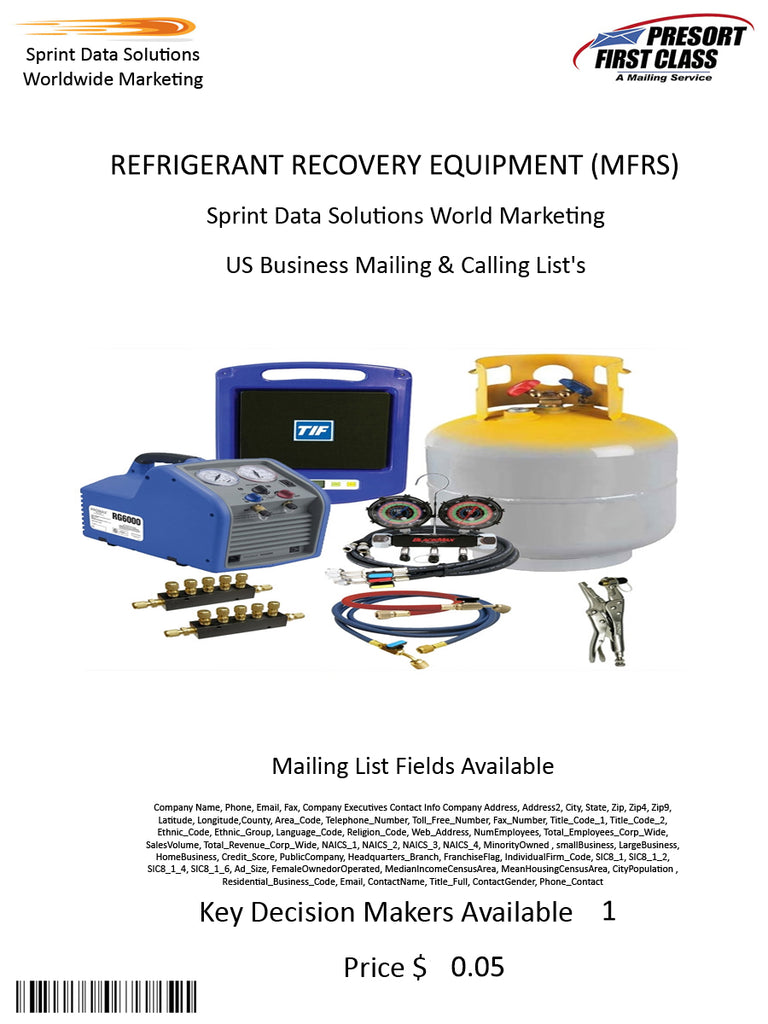 REFRIGERANT RECOVERY EQUIPMENT (MFRS)