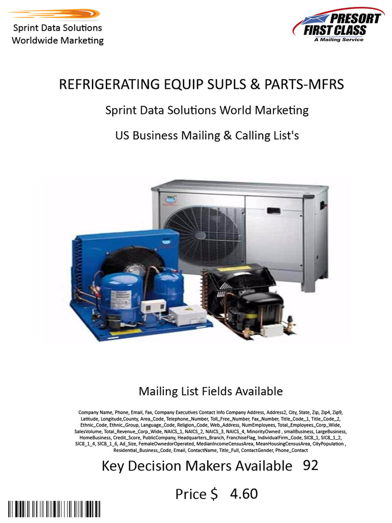 REFRIGERATING EQUIP SUPLS & PARTS-MFRS