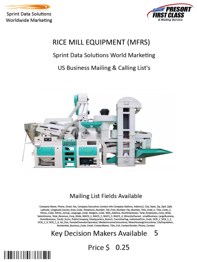 RICE MILL EQUIPMENT (MFRS)