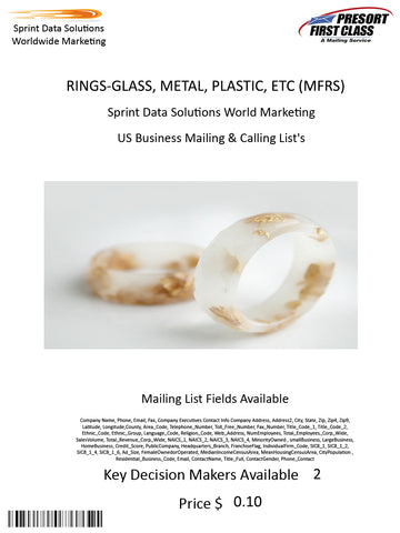 RINGS-GLASS, METAL, PLASTIC, ETC (MFRS)