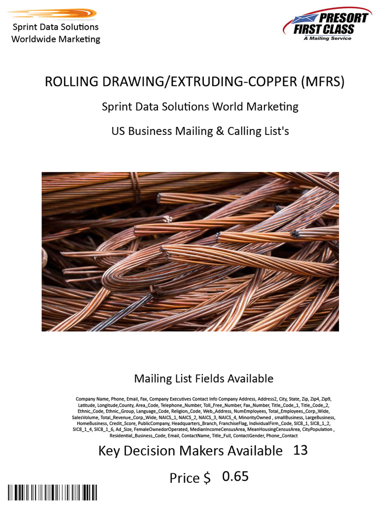 ROLLING DRAWING/EXTRUDING-COPPER (MFRS)