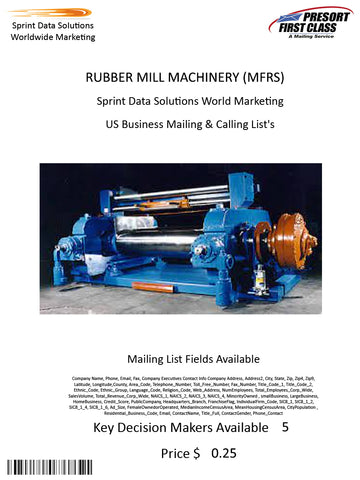 RUBBER MILL MACHINERY (MFRS)