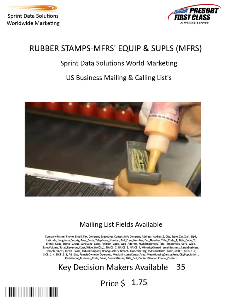 RUBBER STAMPS-MFRS' EQUIP & SUPLS (MFRS)