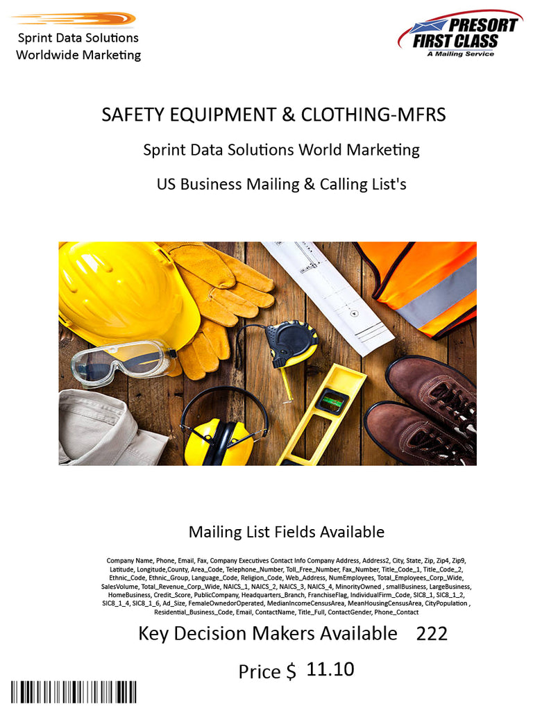 SAFETY EQUIPMENT & CLOTHING-MFRS