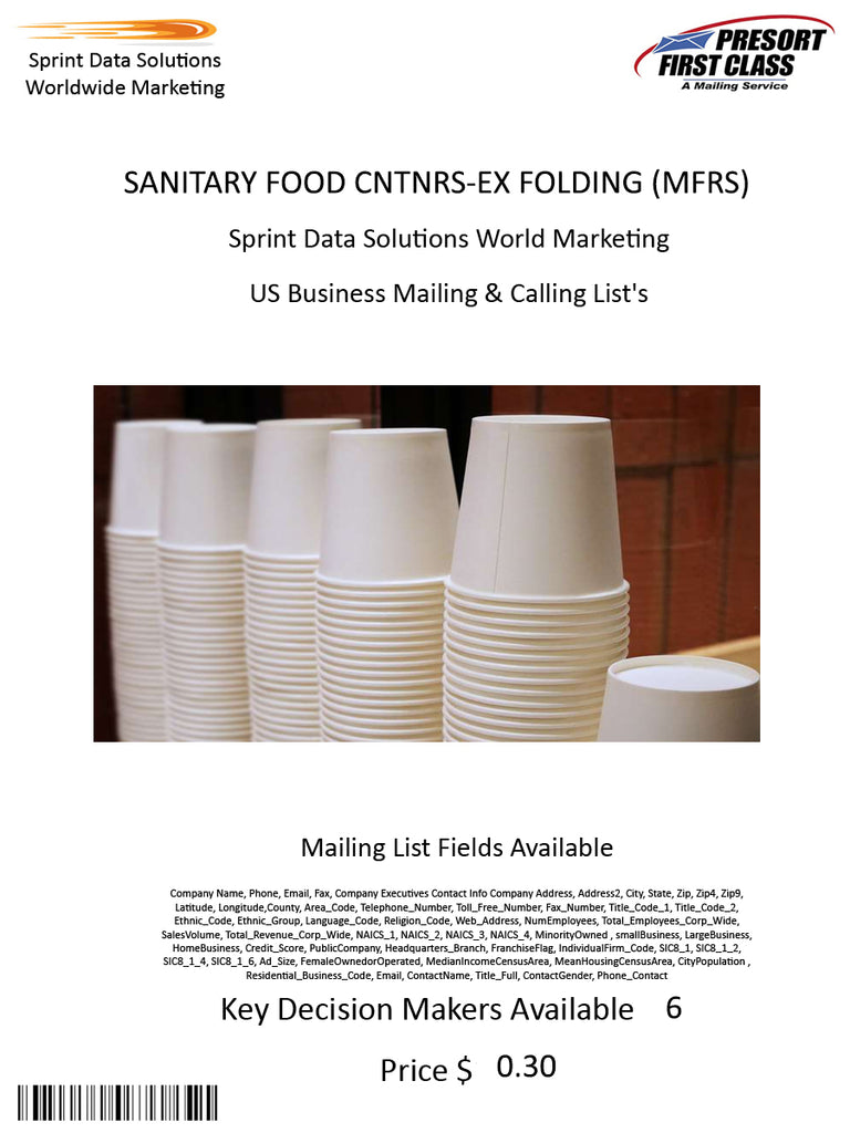 SANITARY FOOD CNTNRS-EX FOLDING (MFRS)