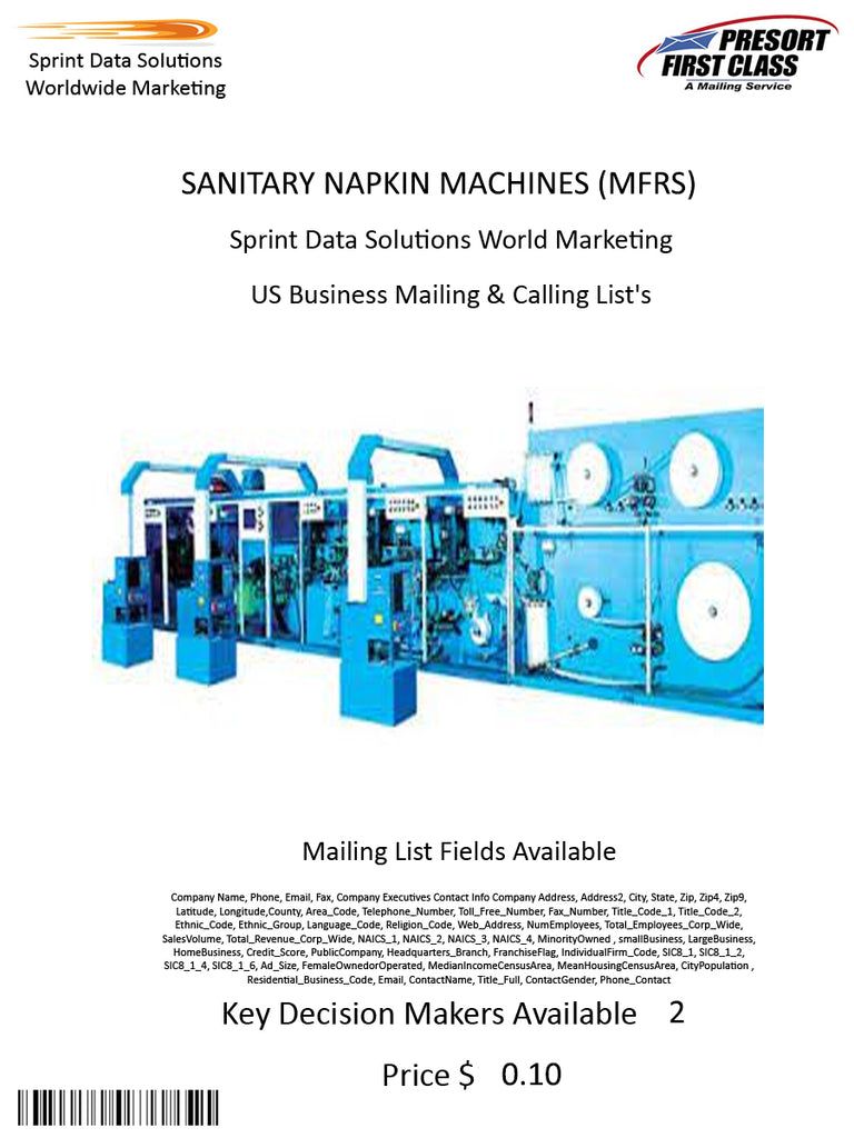 SANITARY NAPKIN MACHINES (MFRS)