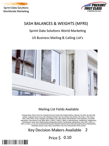 SASH BALANCES & WEIGHTS (MFRS)