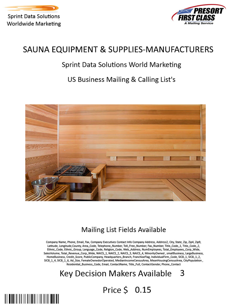 SAUNA EQUIPMENT & SUPPLIES-MANUFACTURERS