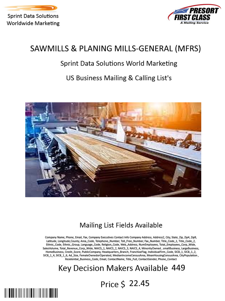 SAWMILLS & PLANING MILLS-GENERAL (MFRS)