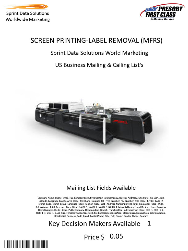 SCREEN PRINTING-LABEL REMOVAL (MFRS)