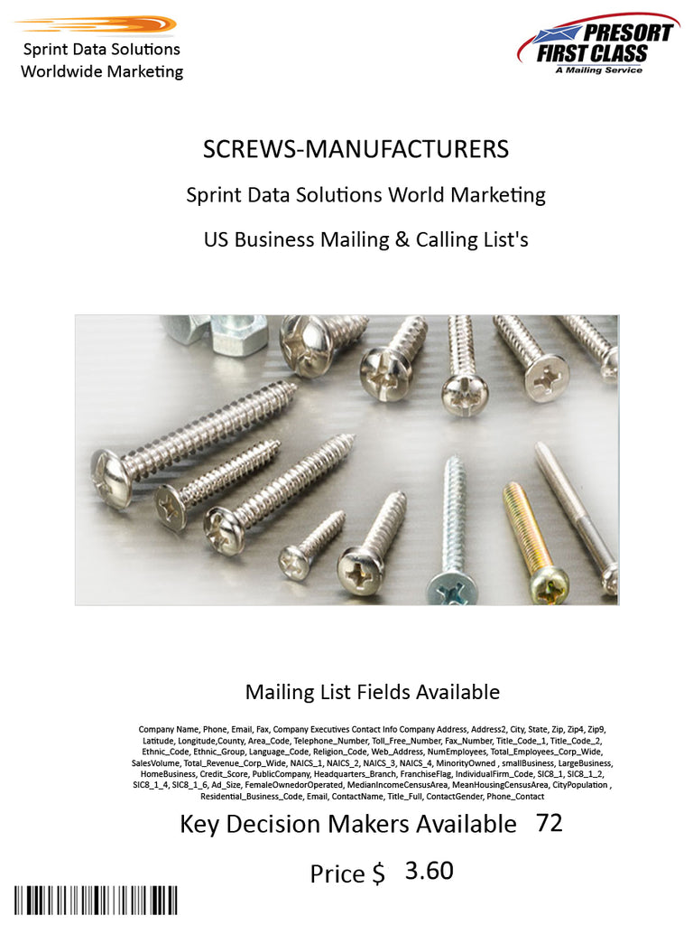 SCREWS-MANUFACTURERS