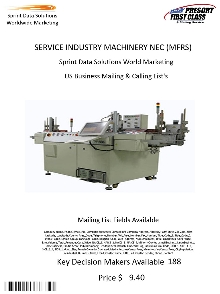 SERVICE INDUSTRY MACHINERY NEC (MFRS)