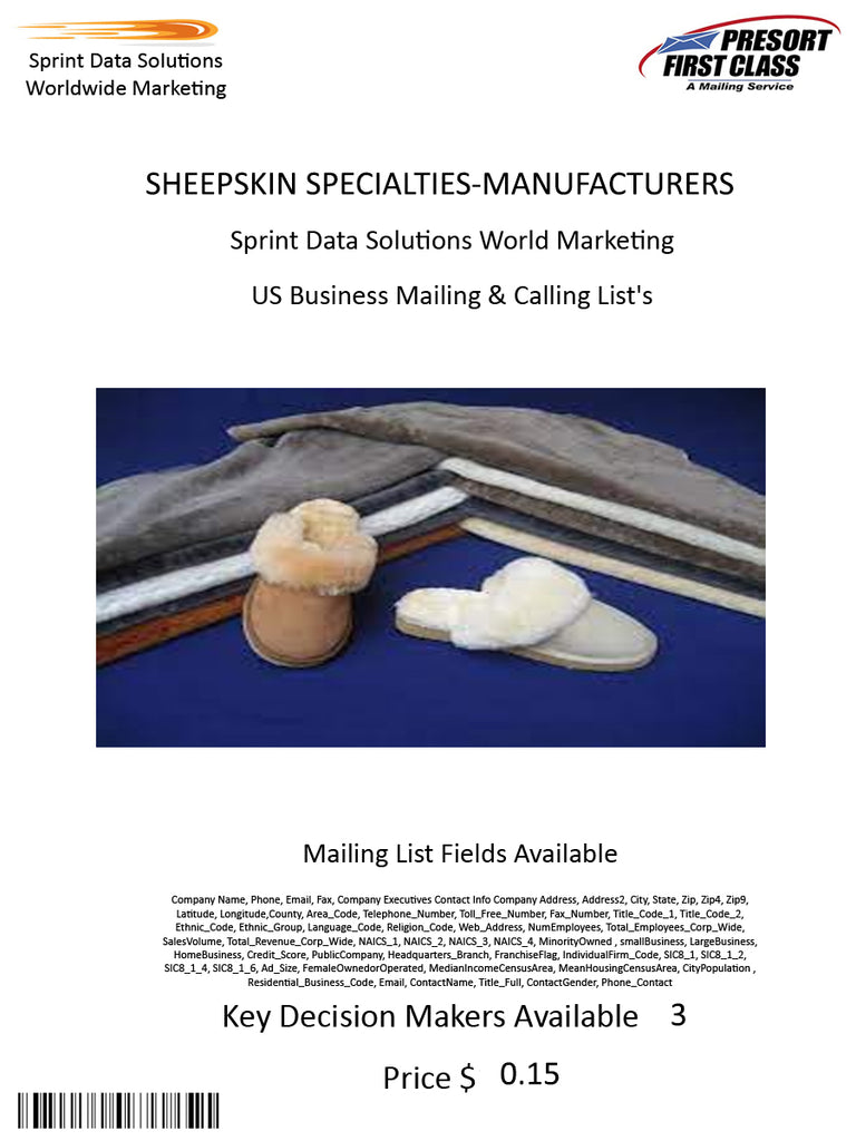 SHEEPSKIN SPECIALTIES-MANUFACTURERS