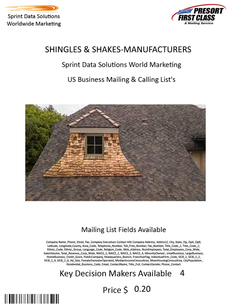 SHINGLES & SHAKES-MANUFACTURERS