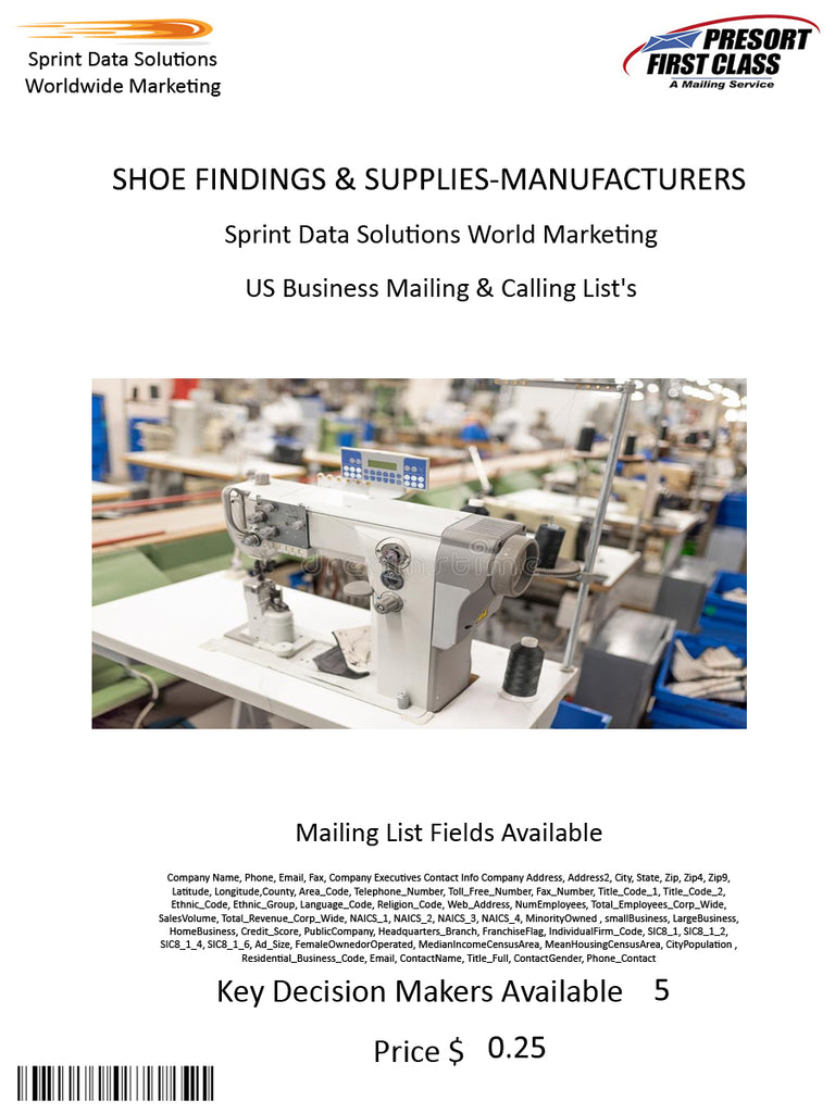 SHOE FINDINGS & SUPPLIES-MANUFACTURERS