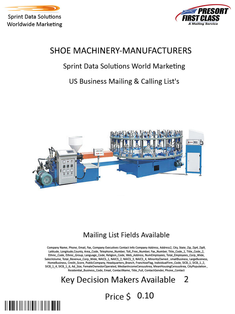 SHOE MACHINERY-MANUFACTURERS