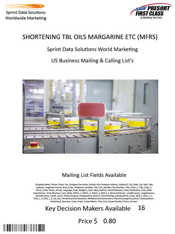 SHORTENING TBL OILS MARGARINE ETC (MFRS)