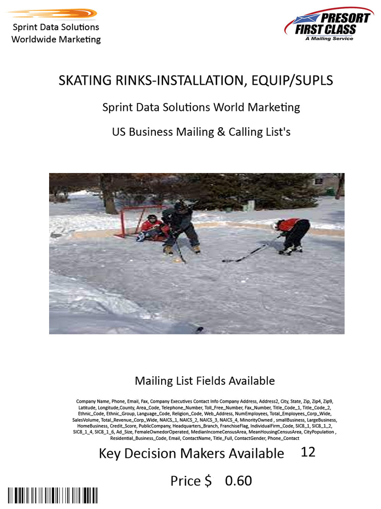 SKATING RINKS-INSTALLATION, EQUIP/SUPLS