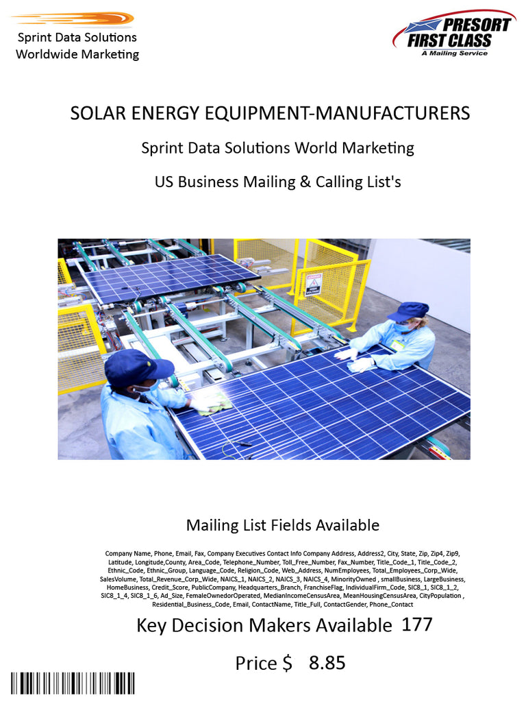 SOLAR ENERGY EQUIPMENT-MANUFACTURERS