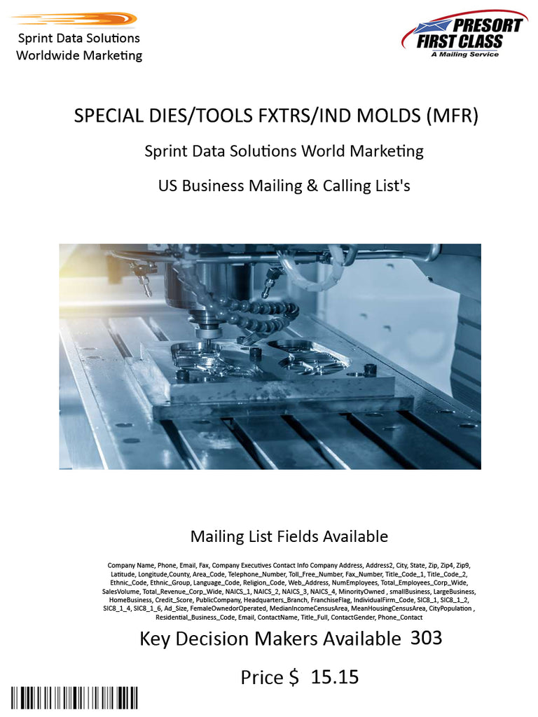 SPECIAL DIES/TOOLS FXTRS/IND MOLDS (MFR)