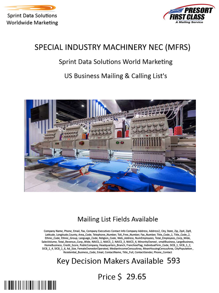 SPECIAL INDUSTRY MACHINERY NEC (MFRS)