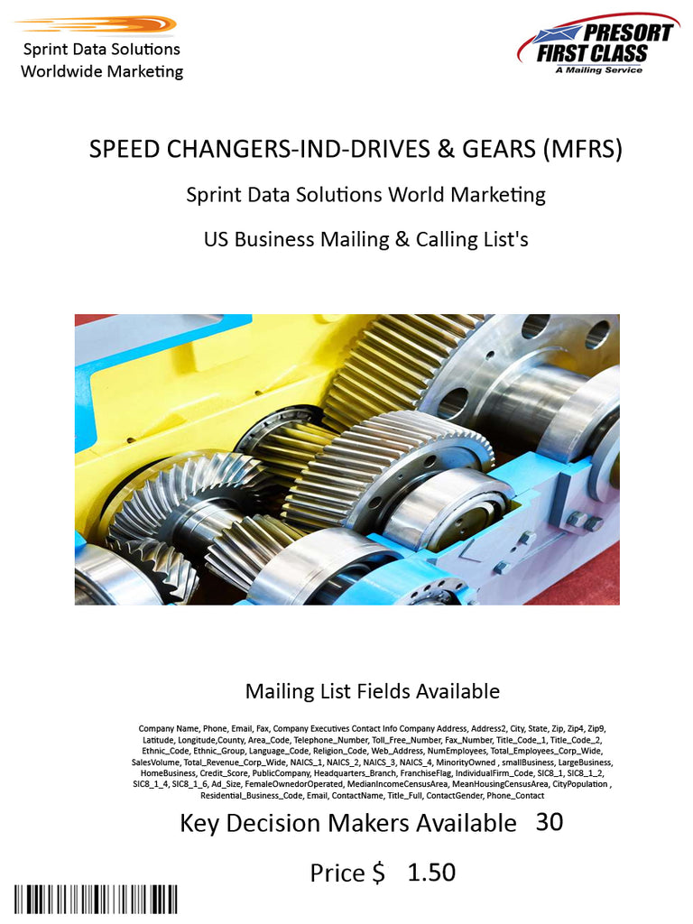 SPEED CHANGERS-IND-DRIVES & GEARS (MFRS)