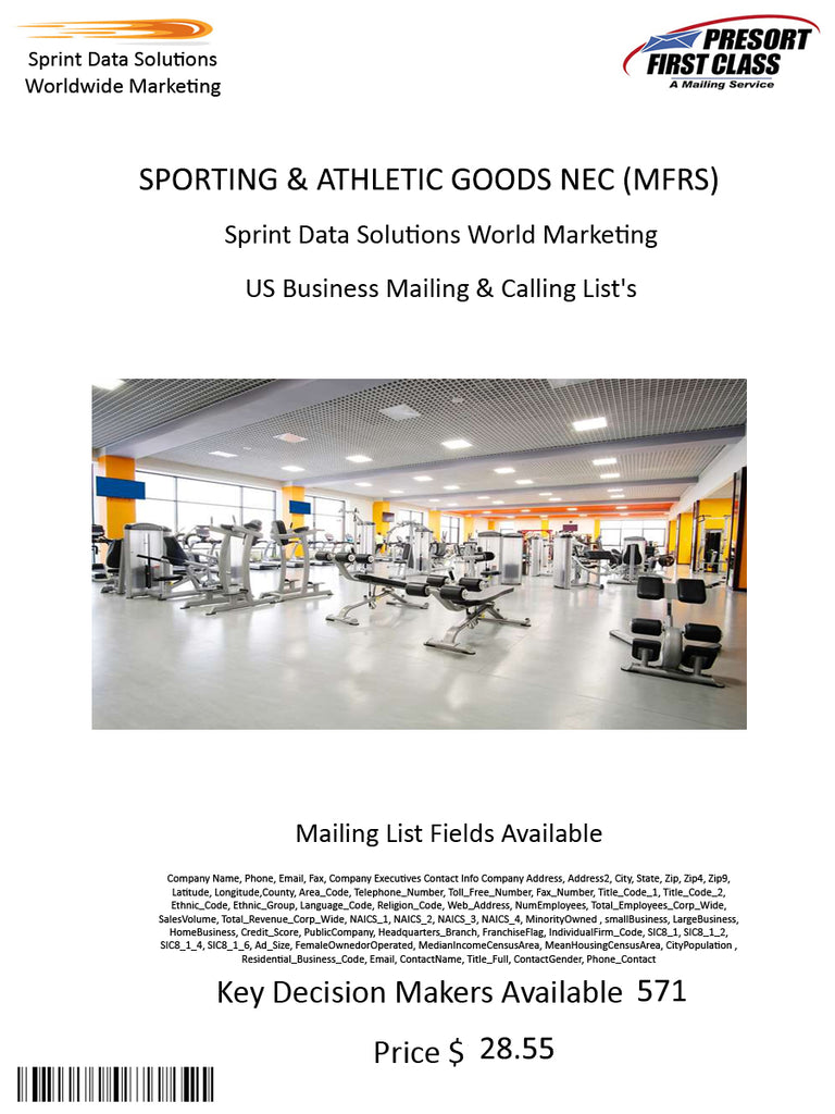 SPORTING & ATHLETIC GOODS NEC (MFRS)