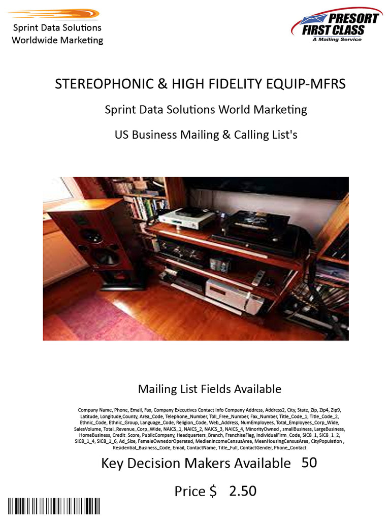 STEREOPHONIC & HIGH FIDELITY EQUIP-MFRS