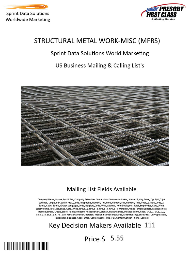 STRUCTURAL METAL WORK-MISC (MFRS)