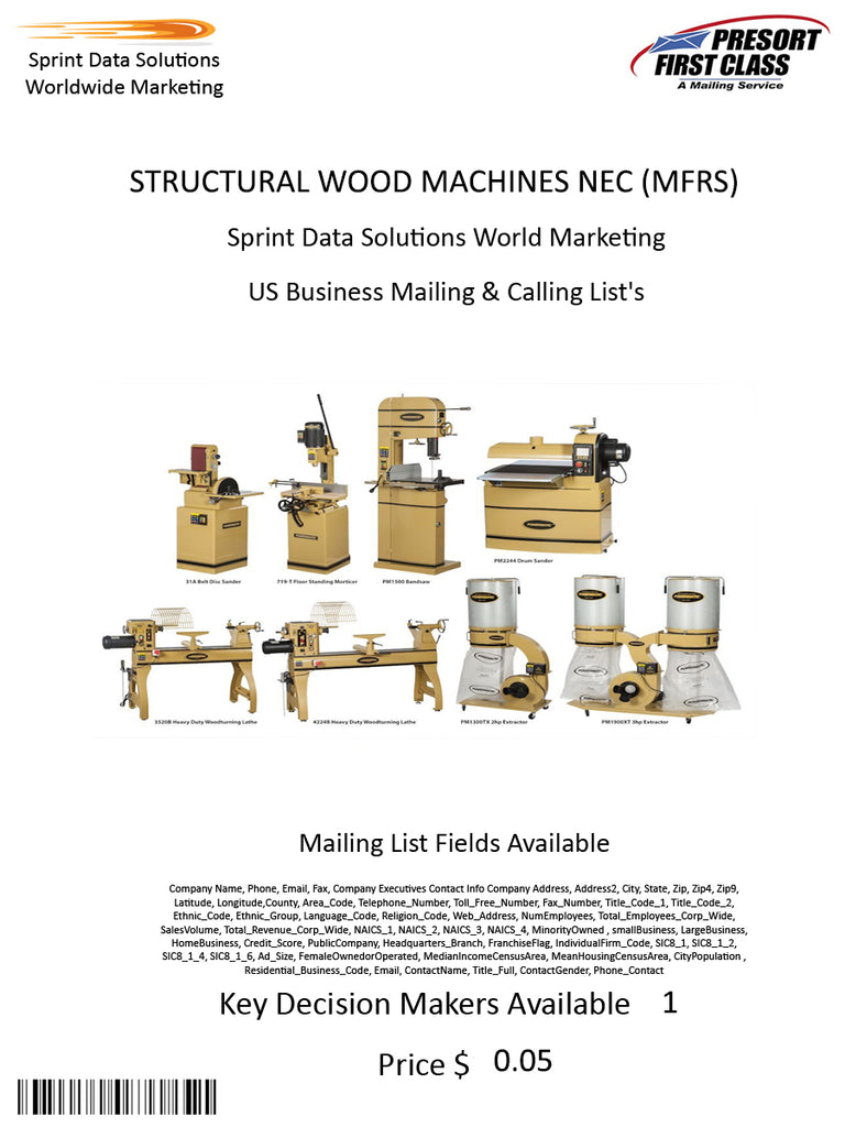 STRUCTURAL WOOD MACHINES NEC (MFRS)