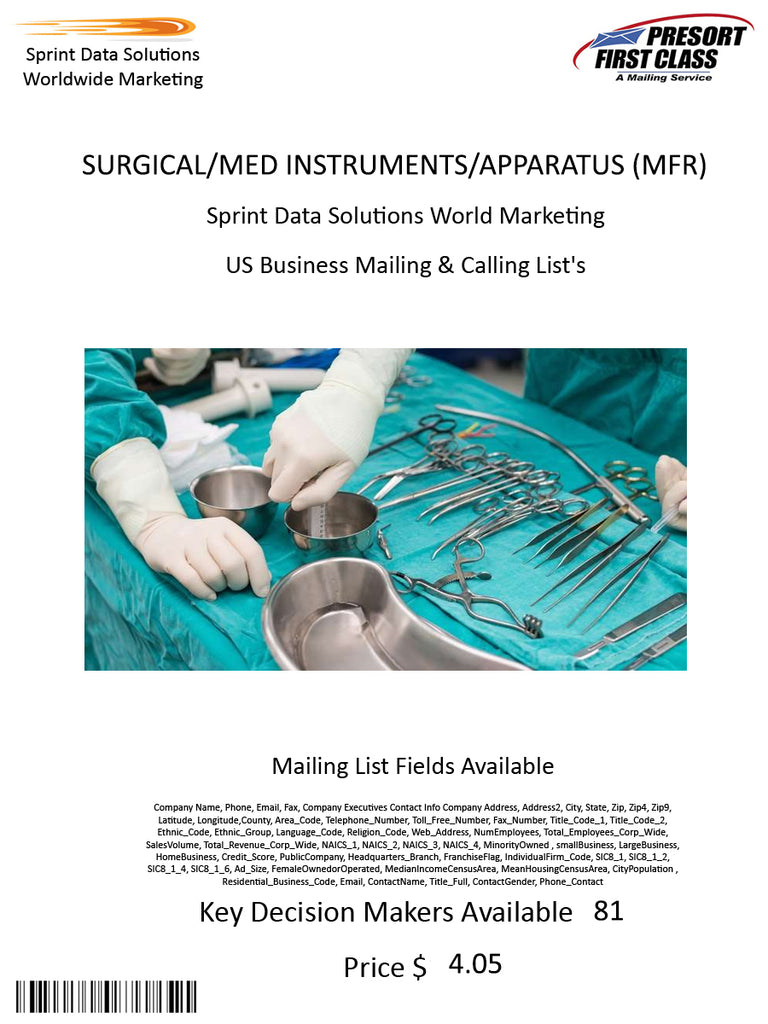 SURGICAL/MED INSTRUMENTS/APPARATUS (MFR)