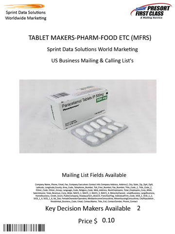 TABLET MAKERS-PHARM-FOOD ETC (MFRS)