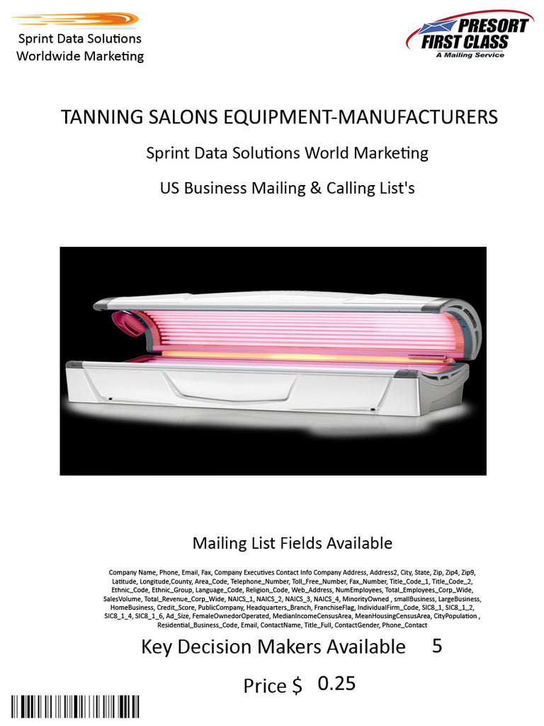 TANNING SALONS EQUIPMENT-MANUFACTURERS