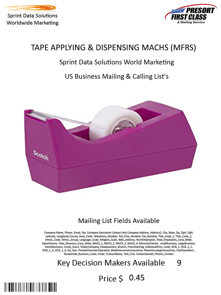 TAPE APPLYING & DISPENSING MACHS (MFRS)