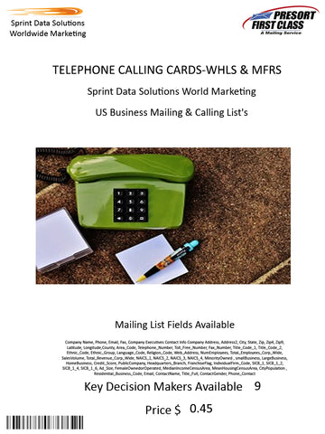 TELEPHONE CALLING CARDS-WHLS & MFRS