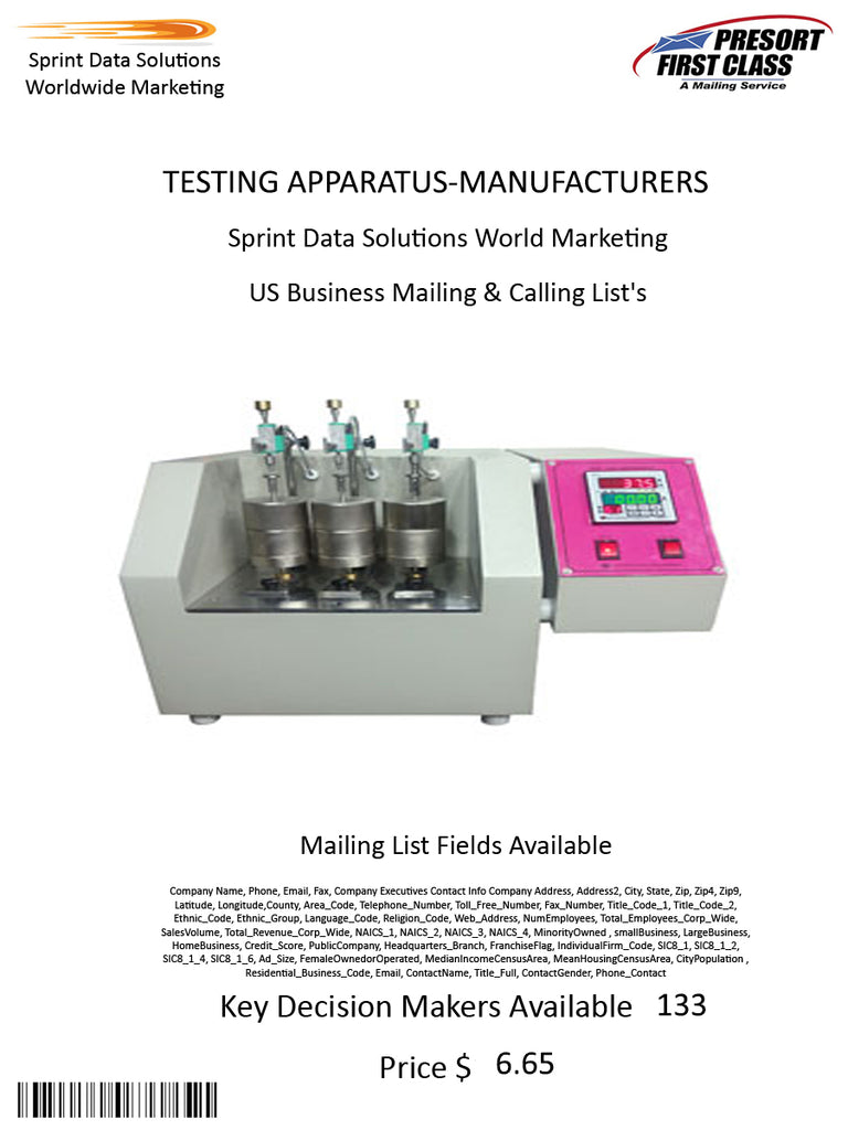 TESTING APPARATUS-MANUFACTURERS