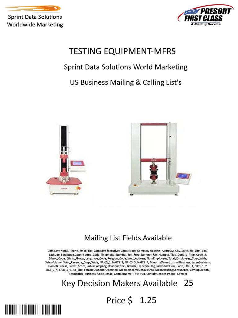 TESTING EQUIPMENT-MFRS