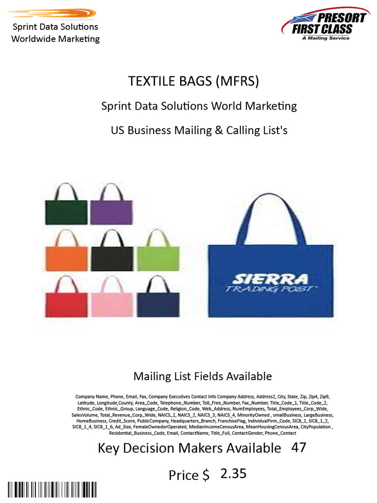 TEXTILE BAGS (MFRS)