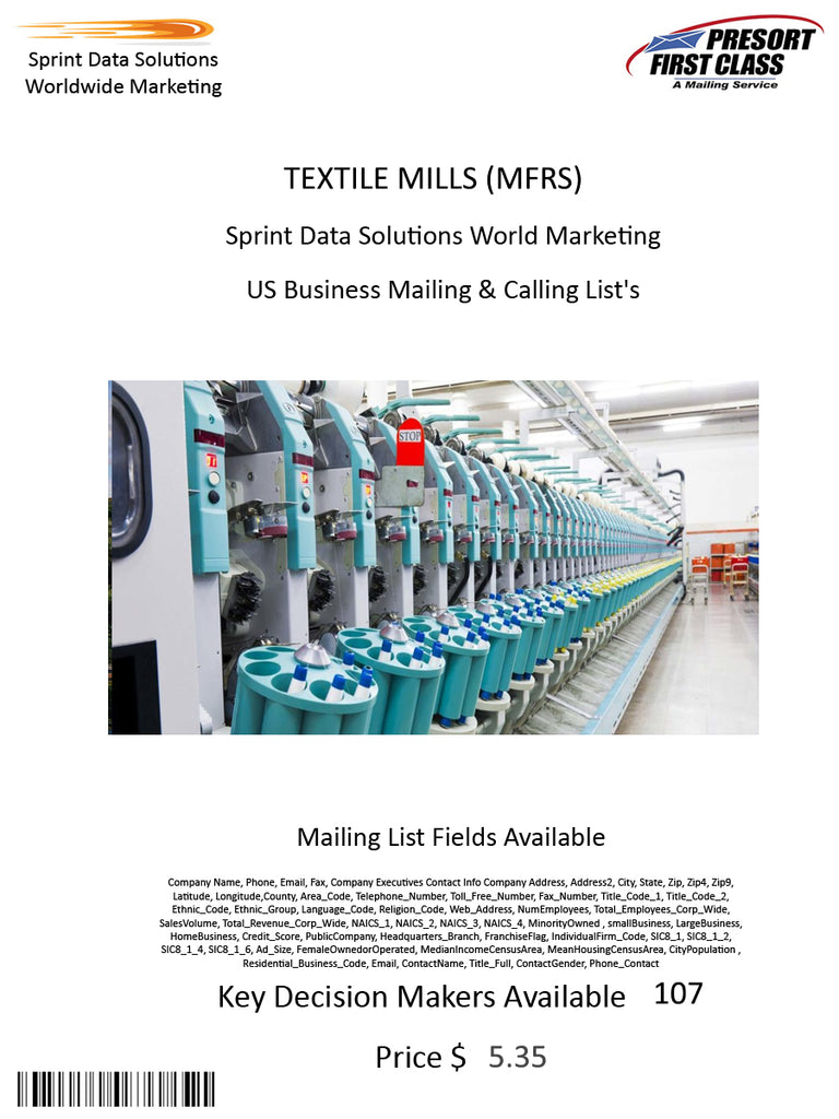 TEXTILE MILLS (MFRS)