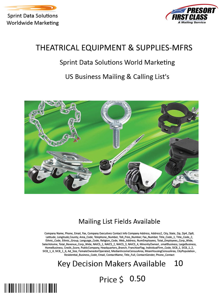 THEATRICAL EQUIPMENT & SUPPLIES-MFRS