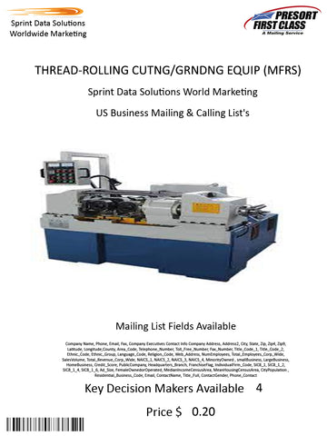 THREAD-ROLLING CUTNG/GRNDNG EQUIP (MFRS)