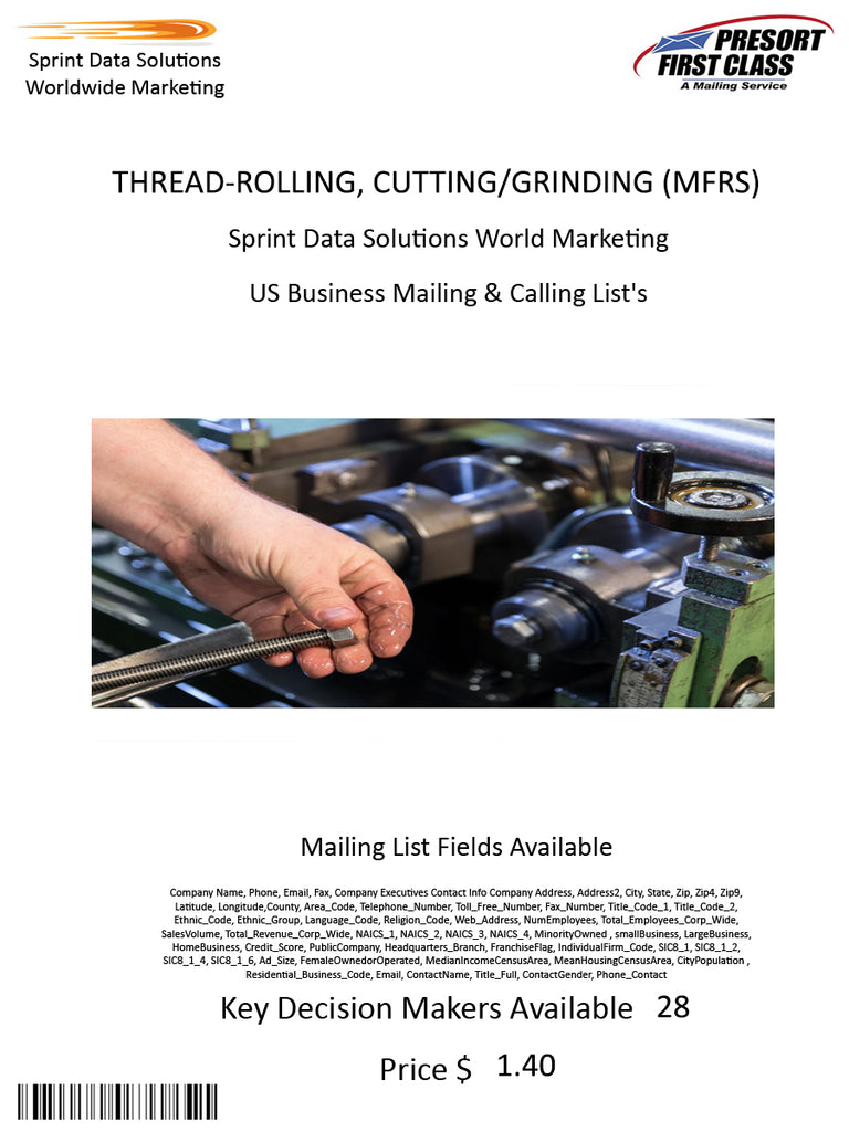 THREAD-ROLLING, CUTTING/GRINDING (MFRS)