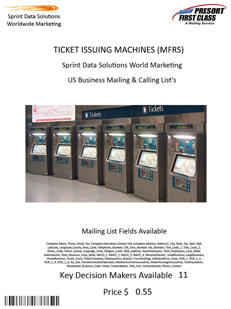 TICKET ISSUING MACHINES (MFRS)