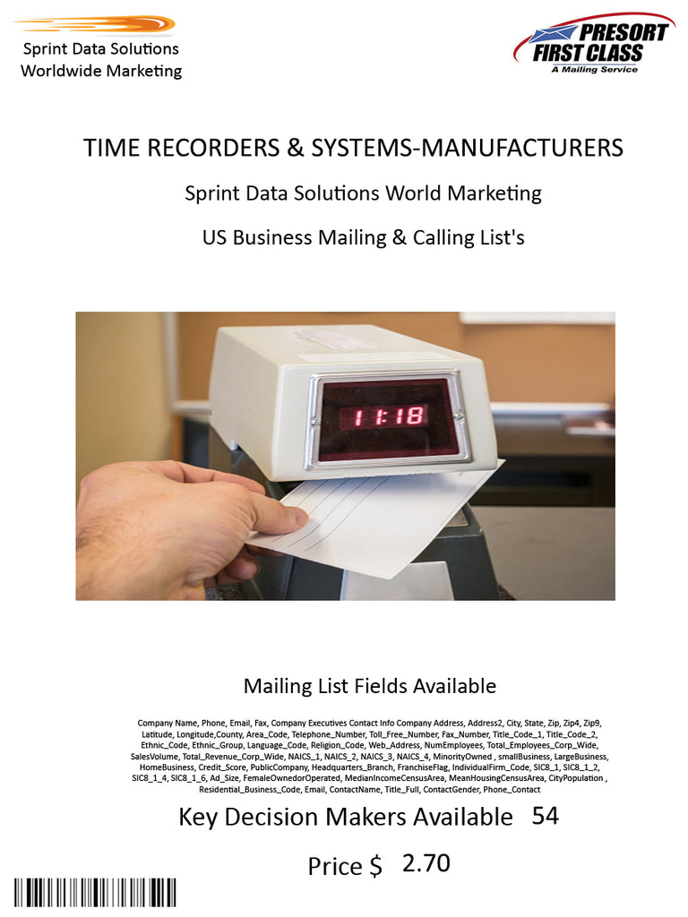 TIME RECORDERS & SYSTEMS-MANUFACTURERS