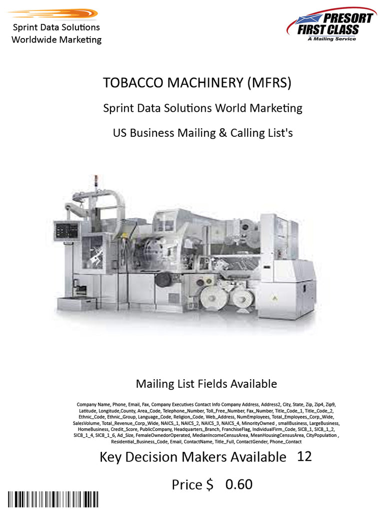 TOBACCO MACHINERY (MFRS)