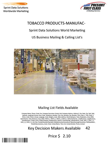 TOBACCO PRODUCTS-MANUFACTURERS