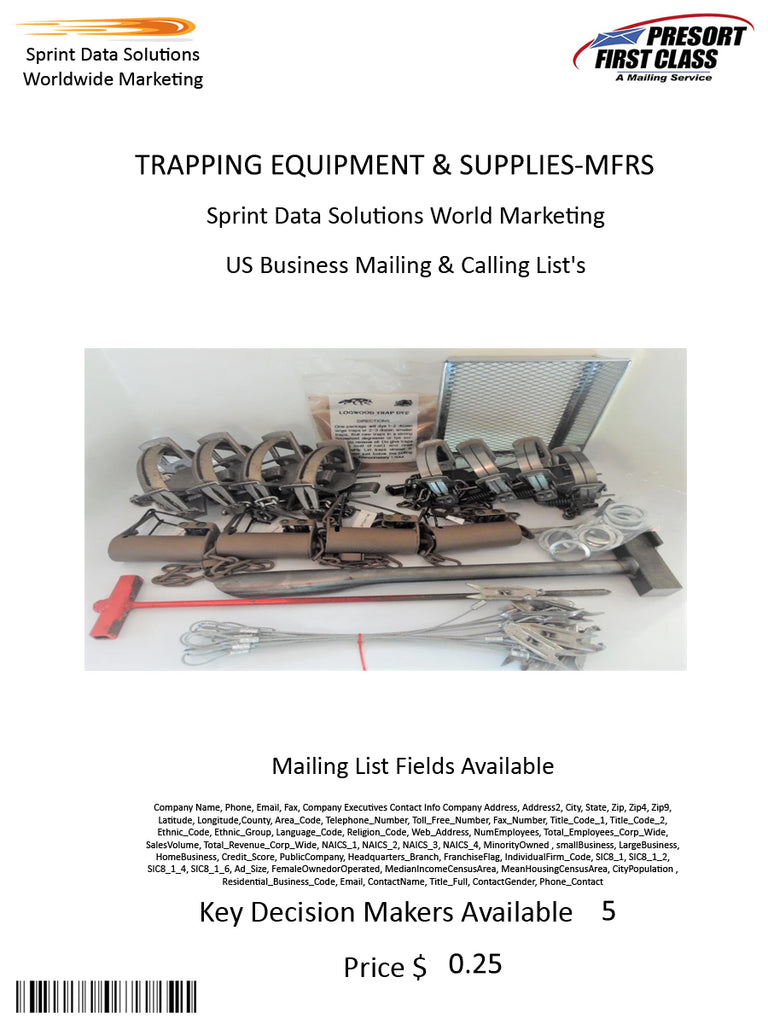 TRAPPING EQUIPMENT & SUPPLIES-MFRS